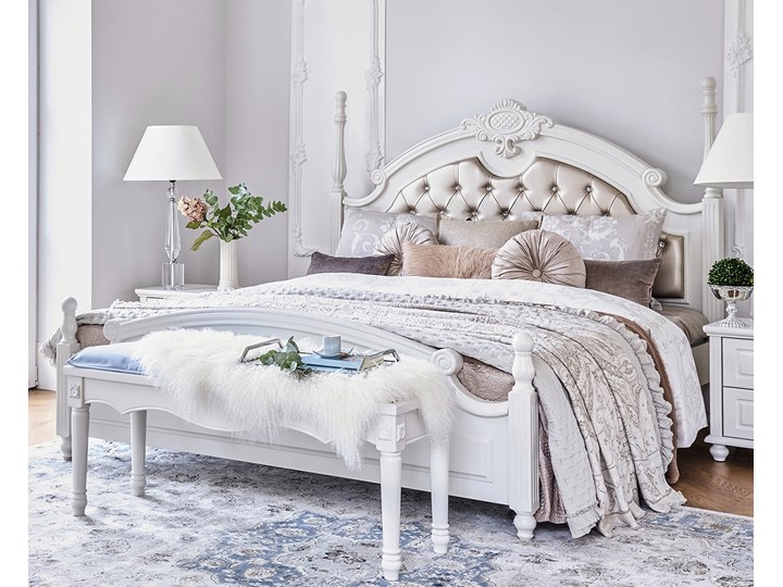 Białe łóżko Arabella, tapicerowane Ekoskóra Drewno Tkanina Łóżko tapicerowane Łóżko pikowane Kategoria Łóżka do sypialni Rozmiar materaca 180x200 cm