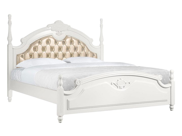 Białe łóżko Arabella, tapicerowane