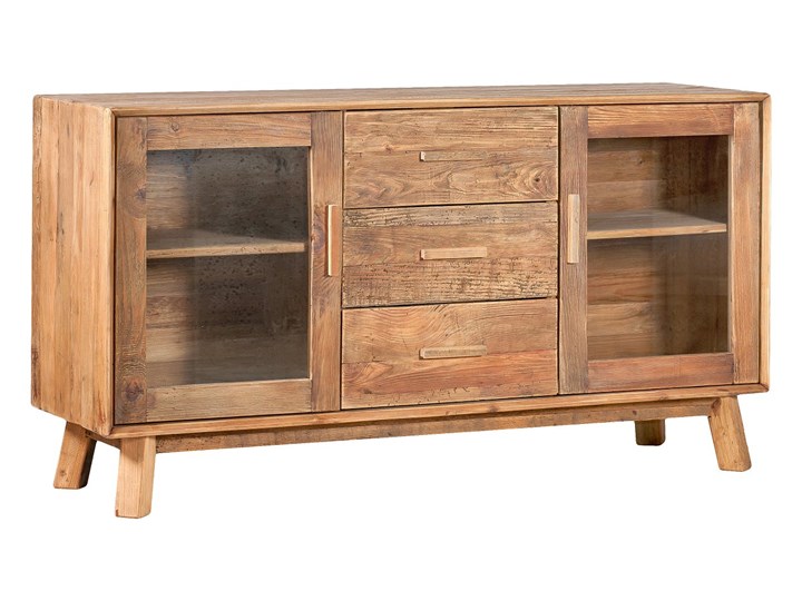 Komoda drewniana Daylight, przeszklona Głębokość 61 cm Sosna Szerokość 61 cm Z witrynami Wysokość 77 cm Szerokość 160 cm Głębokość 48 cm Wysokość 85 cm Głębokość 44 cm Styl Rustykalny Drewno Styl Nowoczesny
