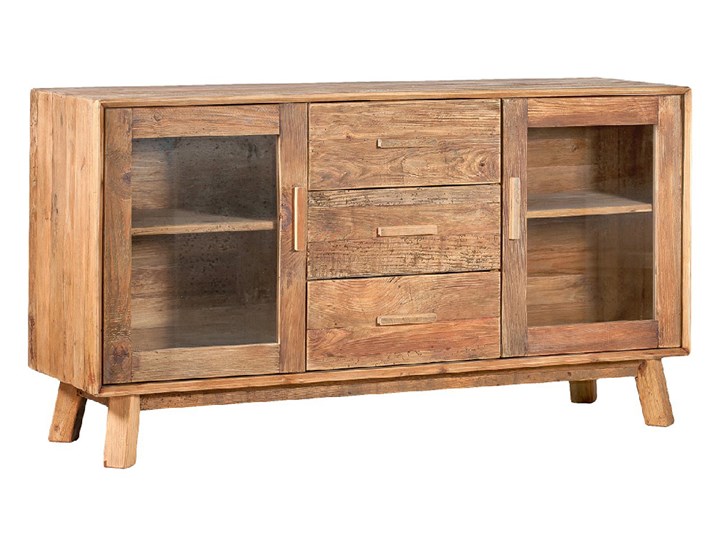 Komoda drewniana Daylight, przeszklona Głębokość 44 cm Wysokość 77 cm Głębokość 61 cm Drewno Szerokość 160 cm Sosna Szerokość 61 cm Z witrynami Głębokość 48 cm Wysokość 85 cm Styl Rustykalny