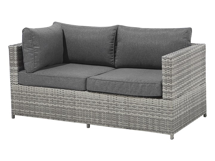 Zestaw mebli ogrodowych szary rattan 4-osobowy szzare poduchy narożnik stolik kawowy Zestawy kawowe Stal Zestawy wypoczynkowe Tworzywo sztuczne Zestawy modułowe Technorattan Styl Nowoczesny