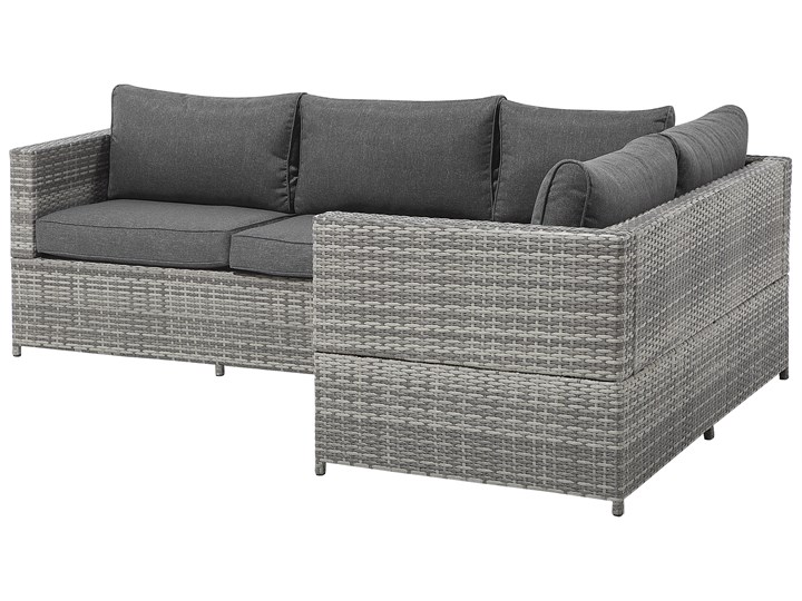 Zestaw mebli ogrodowych szary rattan 4-osobowy szzare poduchy narożnik stolik kawowy Zestawy wypoczynkowe Stal Styl Nowoczesny Tworzywo sztuczne Technorattan Zestawy kawowe Zestawy modułowe Kategoria Zestawy mebli ogrodowych