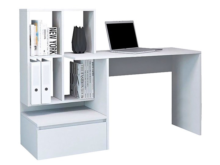 Białe biurko z półkami i szufladą - Betrix 3X Styl Nowoczesny Kolor Biały
