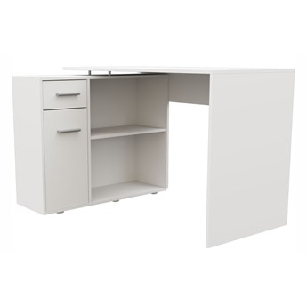 Białe narożne biurko z półką i szufladą - Stefan