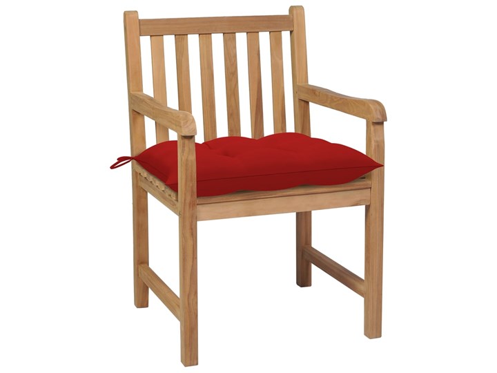 vidaXL Krzesła ogrodowe z czerwonymi poduszkami, 4 szt., drewno tekowe Krzesło z podłokietnikami Tworzywo sztuczne Styl Rustykalny