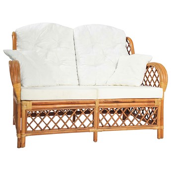 2-osobowa jasnobrązowa sofa rattanowa z lnianą tapicerką - Zumea