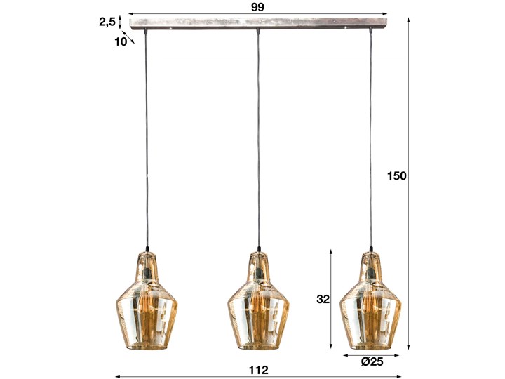 Lampa wisząca Perosse 3L 112 cm transparentna brązowa Kolor Złoty Metal Szkło Kategoria Lampy wiszące