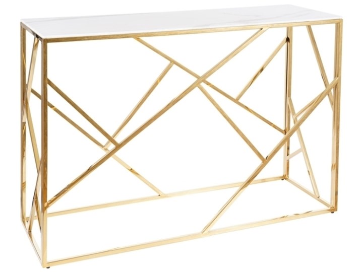 Złota konsola w stylu glamour Escada C II z blatem w efekcie marmuru Wysokość 78 cm Szkło Szerokość 120 cm Stal nierdzewna Z szufladą Głębokość 40 cm Kategoria Konsole