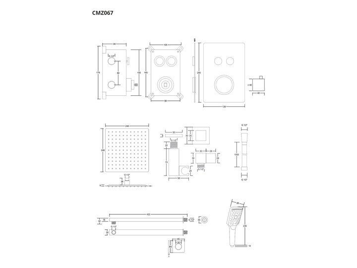 Prysznicowy zestaw podtynkowy Corsan 646994 czarny z termostatem Wyposażenie Z uchwytem Wyposażenie Z wężem