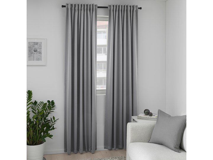 IKEA MAJGULL Zasłony zaciemniające, para, Szary, 145x300 cm Mocowanie Taśma Bawełna Zasłona zaciemniająca Mocowanie