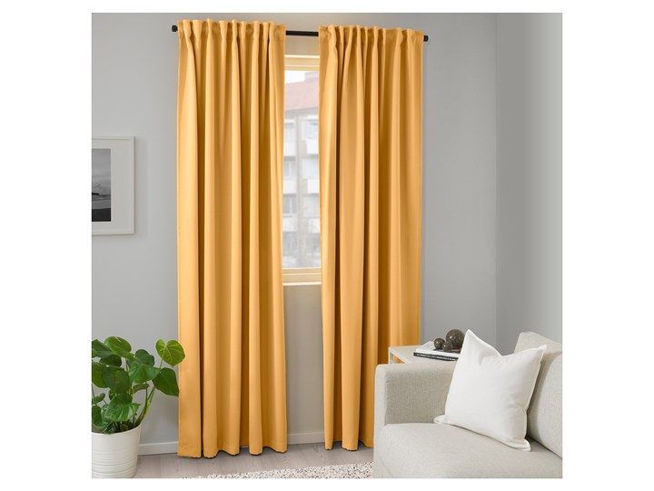 IKEA MAJGULL Zasłony zacieniające, 1 para, Żółty, 145x300 cm Bawełna Mocowanie