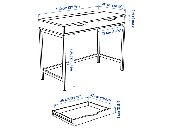 IKEA ALEX Biurko, Szaroturkusowy, 100x48 cm Kategoria Biurka Stal Szerokość 100 cm Płyta MDF Kolor Szary