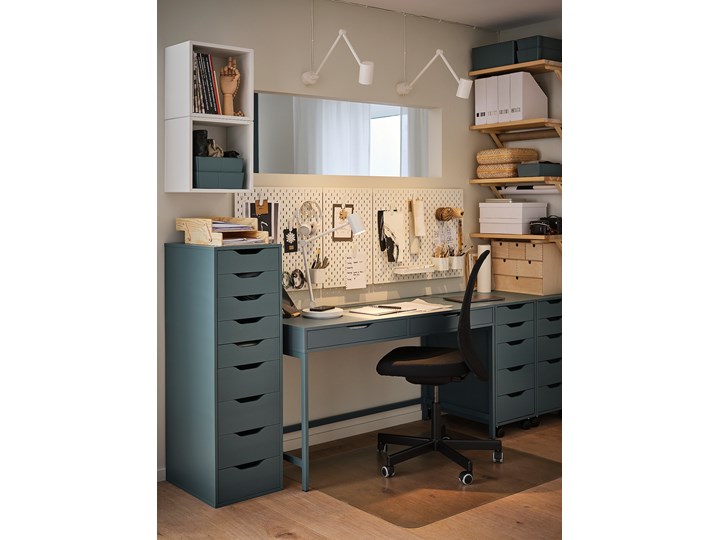 IKEA ALEX Biurko, Szaroturkusowy, 100x48 cm Szerokość 100 cm Kategoria Biurka Stal Płyta MDF Kolor Szary
