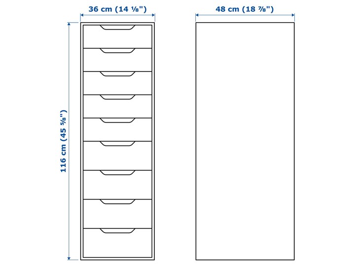 IKEA ALEX Komoda, 9 szuflad, Biały, 36x116 cm Szerokość 36 cm Płyta MDF Kategoria Komody