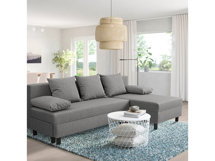 IKEA ANGSTA Rozkładana sofa 3-osobowa, z szezlongiem szary, Wysokość łóżka: 42.5 cm Prawostronne Liczba miejsc Dwuosobowy