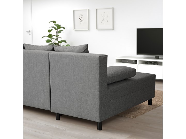IKEA ANGSTA Rozkładana sofa 3-osobowa, z szezlongiem szary, Wysokość łóżka: 42.5 cm Prawostronne Liczba miejsc Trzyosobowy Nóżki Na nóżkach