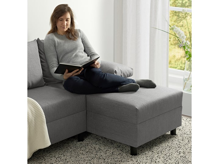 IKEA ANGSTA Rozkładana sofa 3-osobowa, z szezlongiem szary, Wysokość łóżka: 42.5 cm Prawostronne Liczba miejsc Trzyosobowy