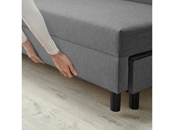 IKEA ANGSTA Rozkładana sofa 3-osobowa, z szezlongiem szary, Wysokość łóżka: 42.5 cm Prawostronne Liczba miejsc Trzyosobowy Liczba miejsc Dwuosobowy
