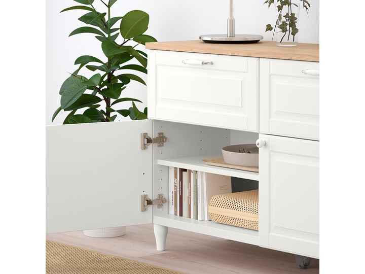 IKEA BESTÅ Kombinacja regałowa z drzw/szuf, Biały/Smeviken/Kabbarp biały, 120x42x76 cm Drewno Płyta MDF Szerokość 120 cm Głębokość 42 cm Kategoria Komody