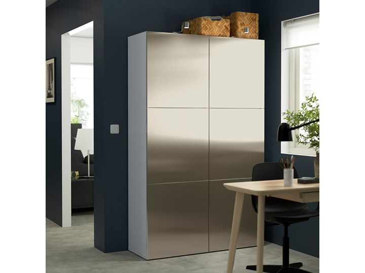 IKEA BESTÅ Kombinacja z drzwiami, Biały/Riksviken imitacja jasny brąz, 120x42x193 cm Szerokość 120 cm Głębokość 42 cm Tworzywo sztuczne Plastik Metal Stal Kolor Beżowy