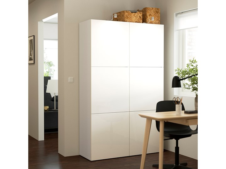 IKEA BESTÅ Kombinacja z drzwiami, Biały/Selsviken połysk/biel, 120x42x193 cm Głębokość 42 cm Płyta laminowana Szerokość 120 cm Ilość drzwi Dwudrzwiowe