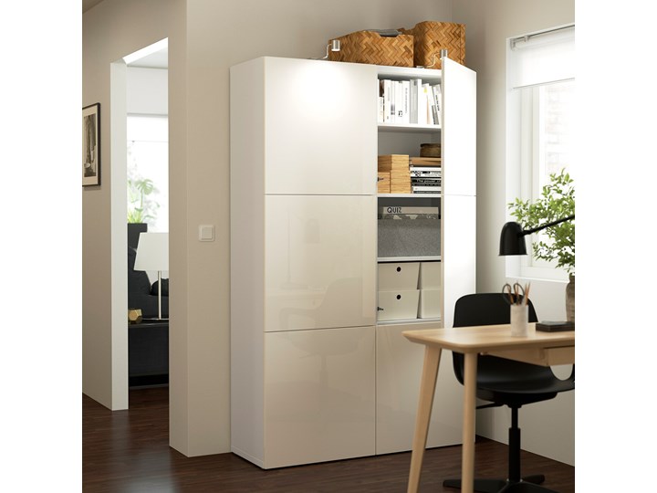 IKEA BESTÅ Kombinacja z drzwiami, Biały/Selsviken połysk/biel, 120x42x193 cm Płyta laminowana Głębokość 42 cm Szerokość 120 cm Typ Modułowa Pomieszczenie Sypialnia