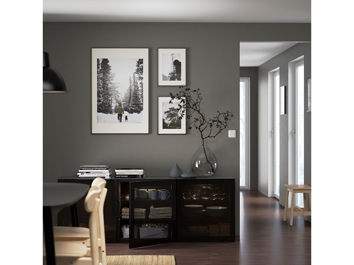 IKEA BESTÅ Kombinacja z drzwiami, Czarnybrąz/Glassvik czarne/przyciemniane szkło, 180x42x65 cm Płyta meblowa Płyta MDF Płyta laminowana Kategoria Szafki i regały