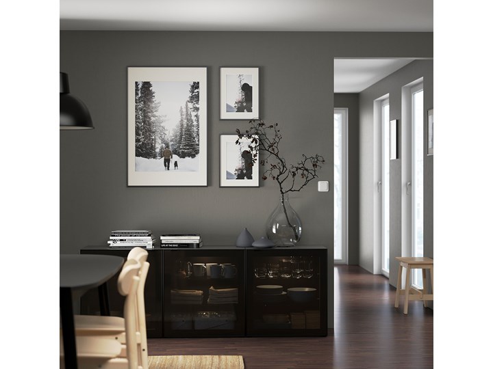 IKEA BESTÅ Kombinacja z drzwiami, Czarnybrąz/Glassvik czarne/przyciemniane szkło, 180x42x65 cm Płyta laminowana Płyta meblowa Płyta MDF Kategoria Szafki i regały