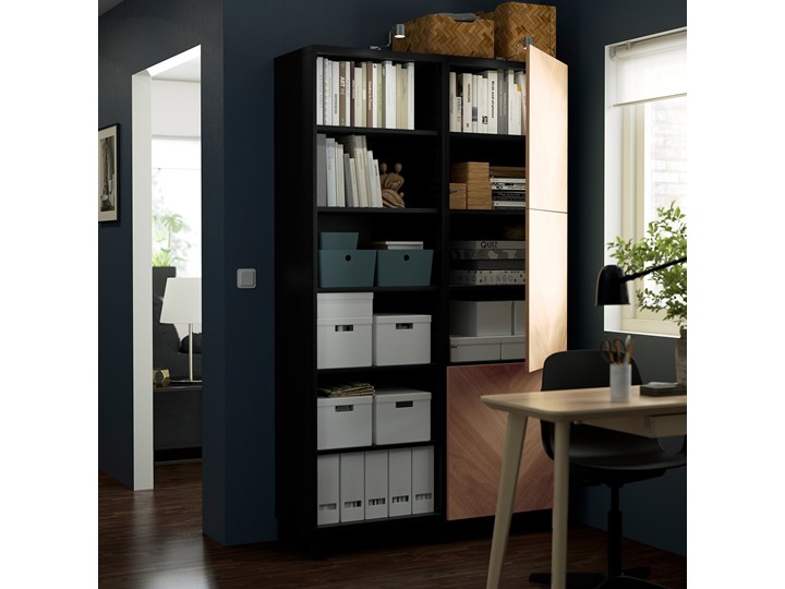 IKEA BESTÅ Kombinacja z drzwiami, Czarnybrąz/Hedeviken okl dęb, 120x42x202 cm Głębokość 42 cm Szerokość 120 cm Drewno Kolor Beżowy