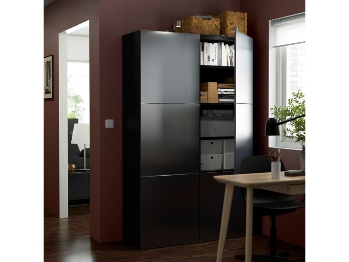 IKEA BESTÅ Kombinacja z drzwiami, Czarnybrąz/Riksviken efekt szczotkowanej ciemnej cyny, 120x42x193 cm Metal Tworzywo sztuczne Szerokość 120 cm Głębokość 42 cm Plastik Stal Pomieszczenie Sypialnia