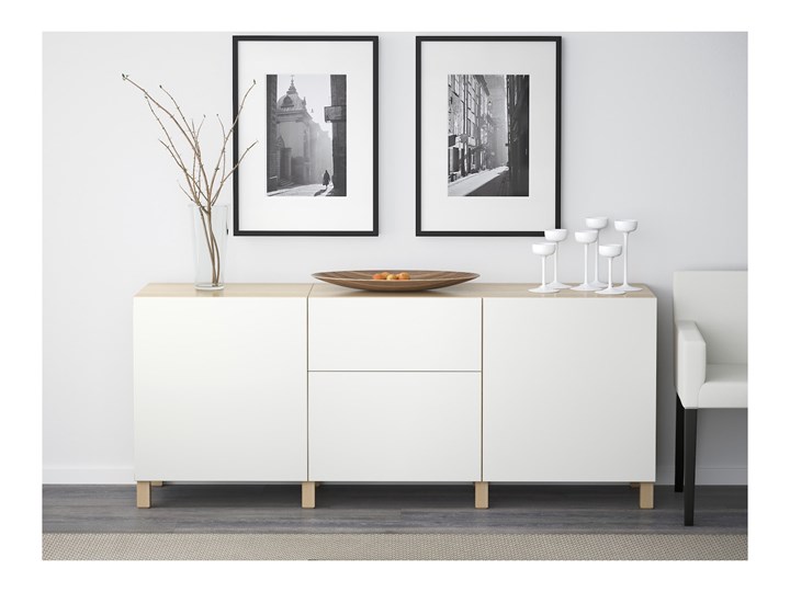 IKEA BESTÅ Kombinacja z szufladami, Dąb bejcowany na biało/Lappviken biały, 180x40x74 cm Płyta MDF Szerokość 180 cm Głębokość 40 cm Drewno Kategoria Komody