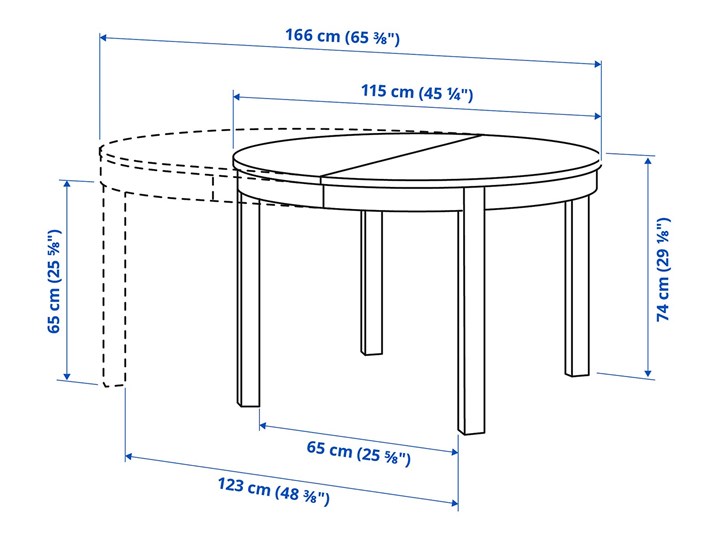 IKEA BJURSTA Stół rozkładany, Biały, 115/166 cm Drewno Pomieszczenie Stoły do jadalni Płyta MDF Szerokość 115 cm Długość 115 cm Kształt blatu Okrągły
