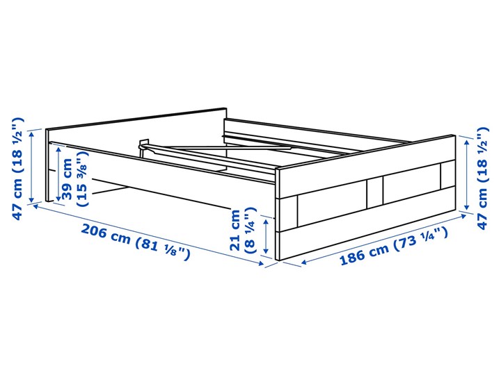 IKEA BRIMNES Rama łóżka, biały, 180x200 cm Łóżko drewniane Tkanina Kategoria Łóżka do sypialni