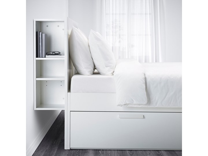 IKEA BRIMNES Rama łóżka z pojemnikiem, zagłówek, biały/Leirsund, 160x200 cm Łóżko drewniane Kategoria Łóżka do sypialni