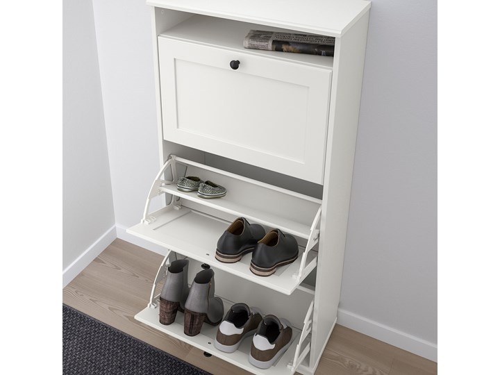 IKEA BRUSALI Szafka na buty, 3 przegrody, biały, 61x30x130 cm Tworzywo sztuczne Płyta MDF Drewno Płyta laminowana Płyta meblowa Kategoria Szafki i regały