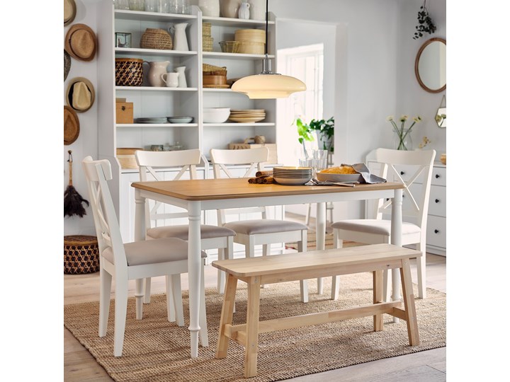 IKEA DANDERYD / INGOLF Stół i 4 krzesła, okl dęb biały/Hallarp beżowy, 130x80 cm Pomieszczenie Jadalnia