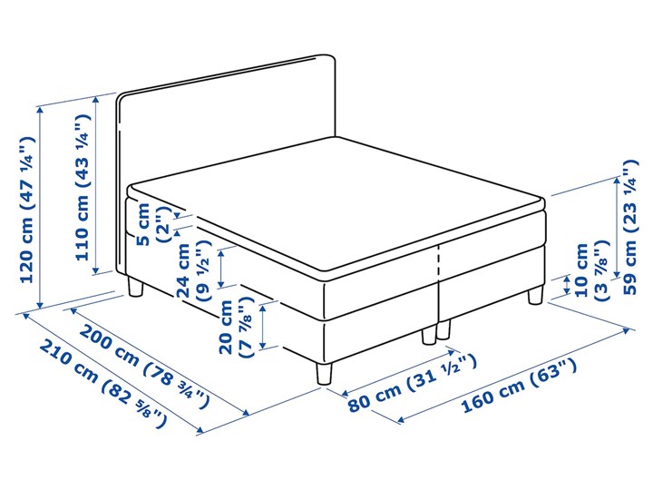 IKEA DUNVIK Łóżko kontynentalne, 160x200 cm Kategoria Łóżka do sypialni Kolor Szary
