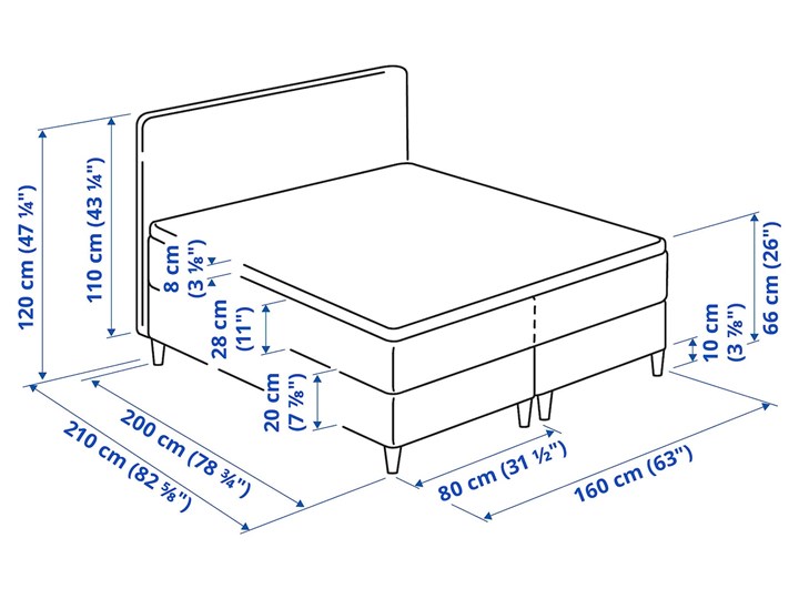 IKEA DUNVIK Łóżko kontynentalne, 160x200 cm Kategoria Łóżka do sypialni Kolor Szary