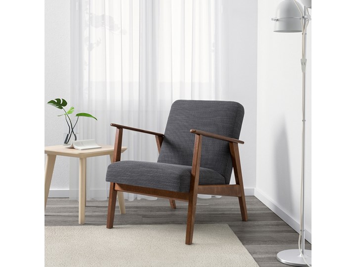 IKEA EKENÄSET Fotel, Hillared antracyt, Szerokość: 64 cm Stal Bawełna Tkanina Głębokość 78 cm Fotel inspirowany Tworzywo sztuczne Wysokość 76 cm Drewno Styl Klasyczny