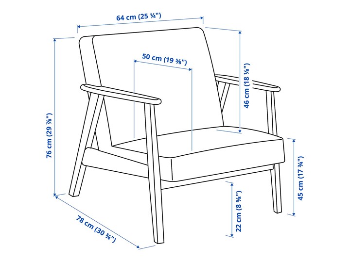 IKEA EKENÄSET Fotel, Hillared antracyt, Szerokość: 64 cm Bawełna Drewno Wysokość 76 cm Styl Vintage Fotel inspirowany Tkanina Tworzywo sztuczne Głębokość 78 cm Stal Kategoria Fotele do salonu