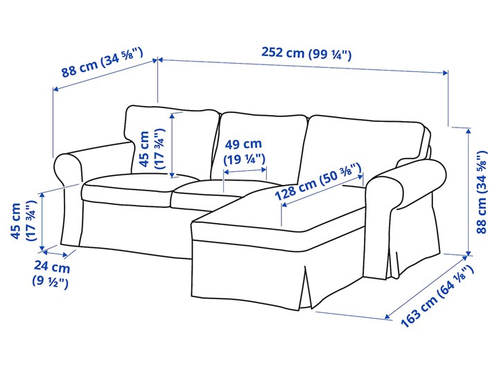 IKEA EKTORP Sofa 3-osobowa z szezlongiem, Remmarn jasnoszary, Szerokość: 252 cm Stała konstrukcja Styl Klasyczny
