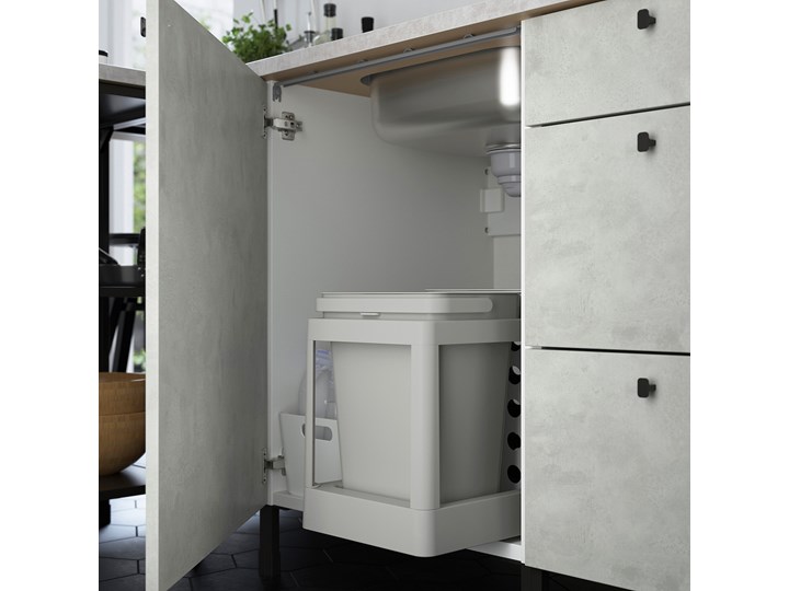 IKEA ENHET Kuchnia, antracyt/imitacja betonu, 243x63.5x241 cm Kolor Szary Kolor Biały