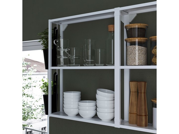 IKEA ENHET Kuchnia narożna, biały/szary rama, Wysokość szafka wisząca: 75 cm Kategoria Zestawy mebli kuchennych