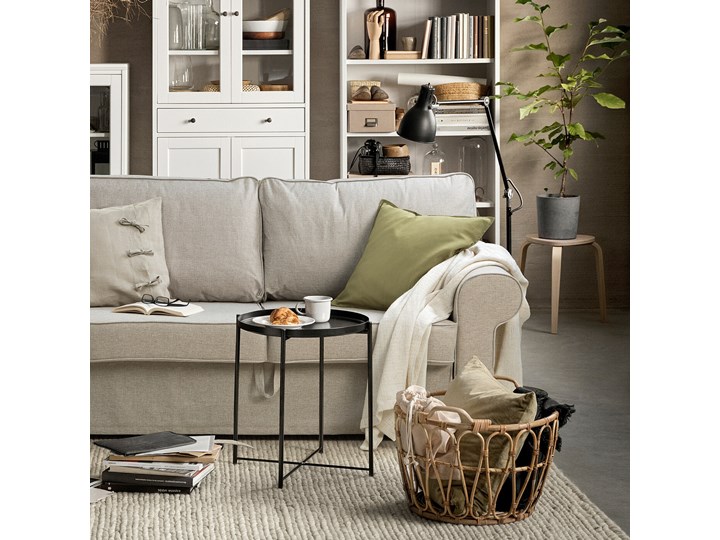 IKEA EVERTSBERG Sofa 2-osobowa rozkładana, z pojemnikiem beżowy, Wysokość łóżka: 29 cm Stała konstrukcja Wielkość Dwuosobowa Boki Z bokami
