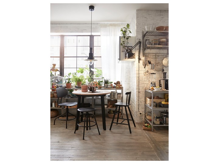 IKEA GAMLARED Stół, bejca jasna patyna/bejcowane na czarno, 85 cm Kolor Czarny Drewno Sosna Kształt blatu Okrągły