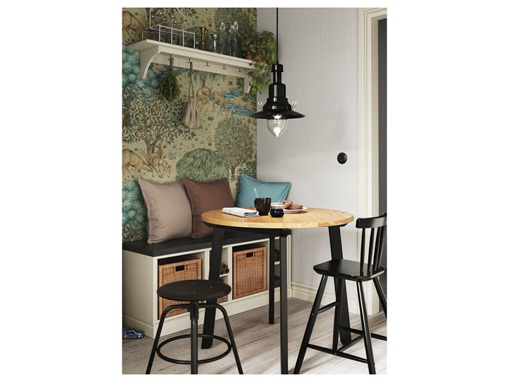 IKEA GAMLARED Stół, bejca jasna patyna/bejcowane na czarno, 85 cm Drewno Sosna Kolor Czarny Kształt blatu Okrągły