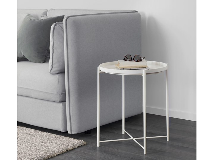 IKEA GLADOM Stolik z tacą, Biały, 45x53 cm Stal Zestaw stolików Rozmiar blatu 43x43 cm