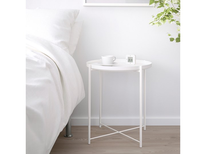 IKEA GLADOM Stolik z tacą, Biały, 45x53 cm Zestaw stolików Stal Rozmiar blatu 43x43 cm