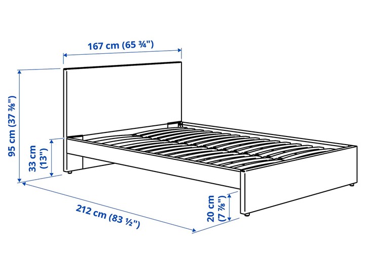 IKEA GLADSTAD Tapicerowana rama łóżka, Kabusa jasnoszary, 160x200 cm Tkanina Łóżko tapicerowane Styl Nowoczesny