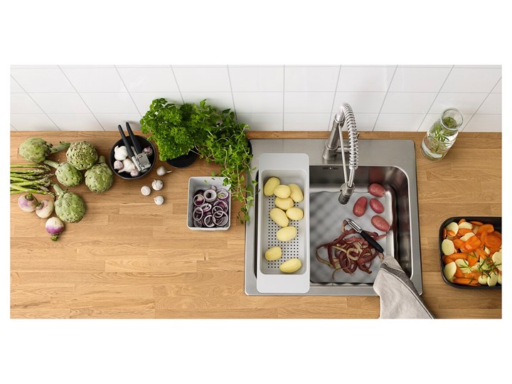 IKEA GRUNDVATTNET Durszlak, szary, Długość: 46 cm Kategoria Durszlaki i sita
